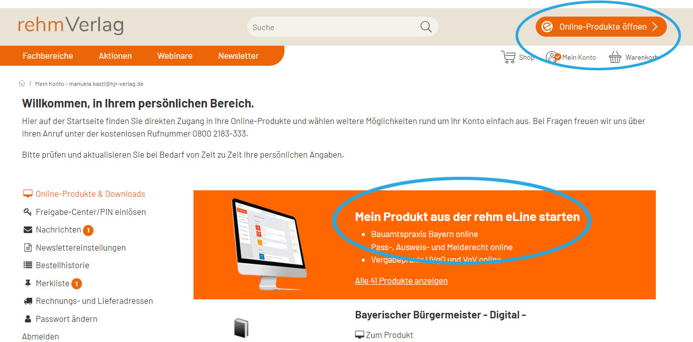 Bild Online-Produkte starten