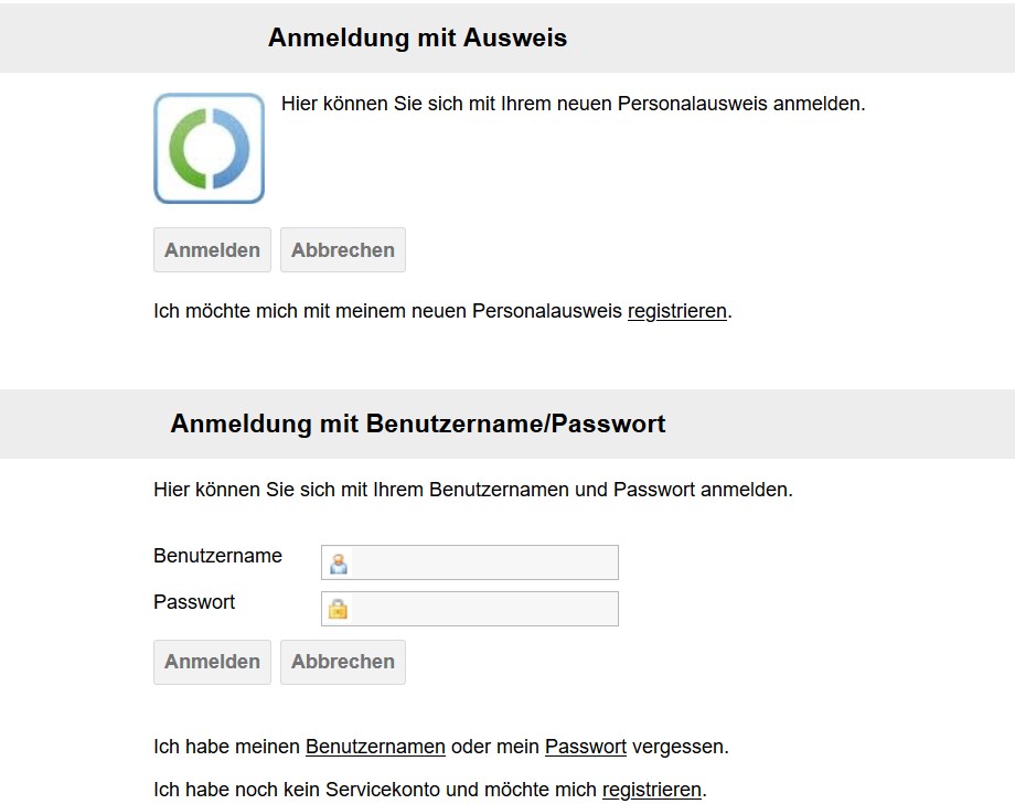 Anmeldung mit Ausweis